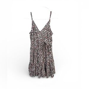 AUW Black Floral Top with Pink and White Accents